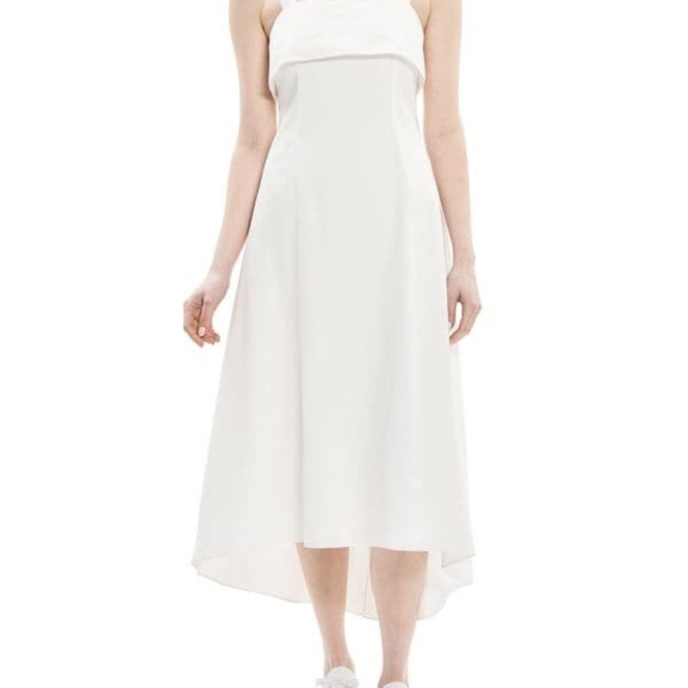 THEORY Linen Blend Midi Dress White Size 6